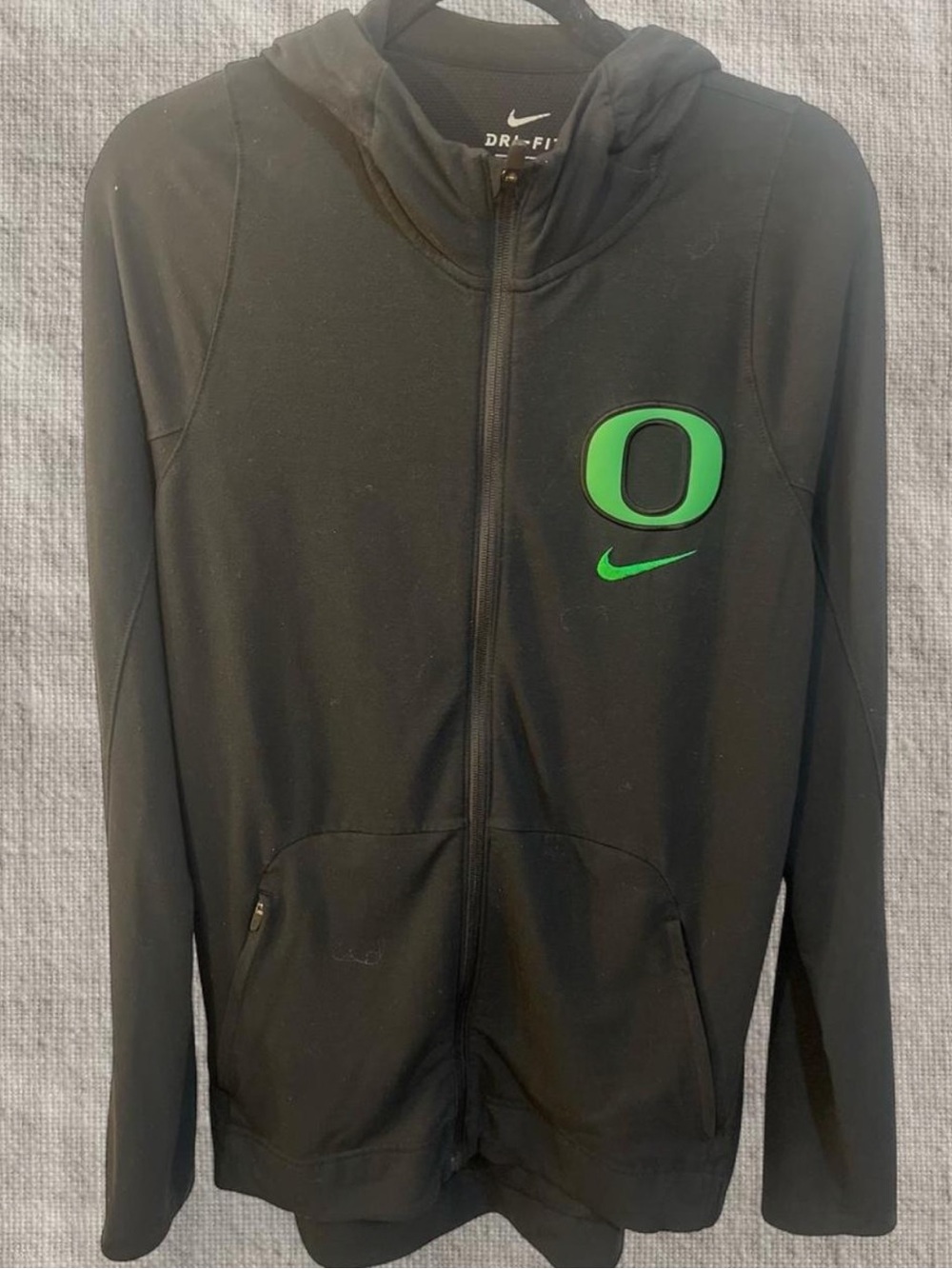 Nike Black Full-Zip Dri-FIT Running Hoodie with Green Oregon Logo